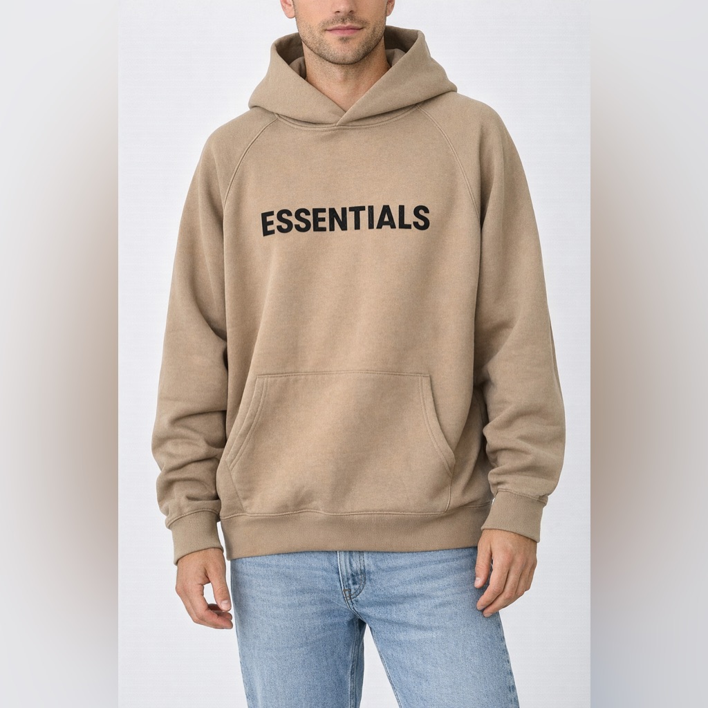 Essentials Fear Of God Hooded Logo Sweatshirt Tan Mens Xl